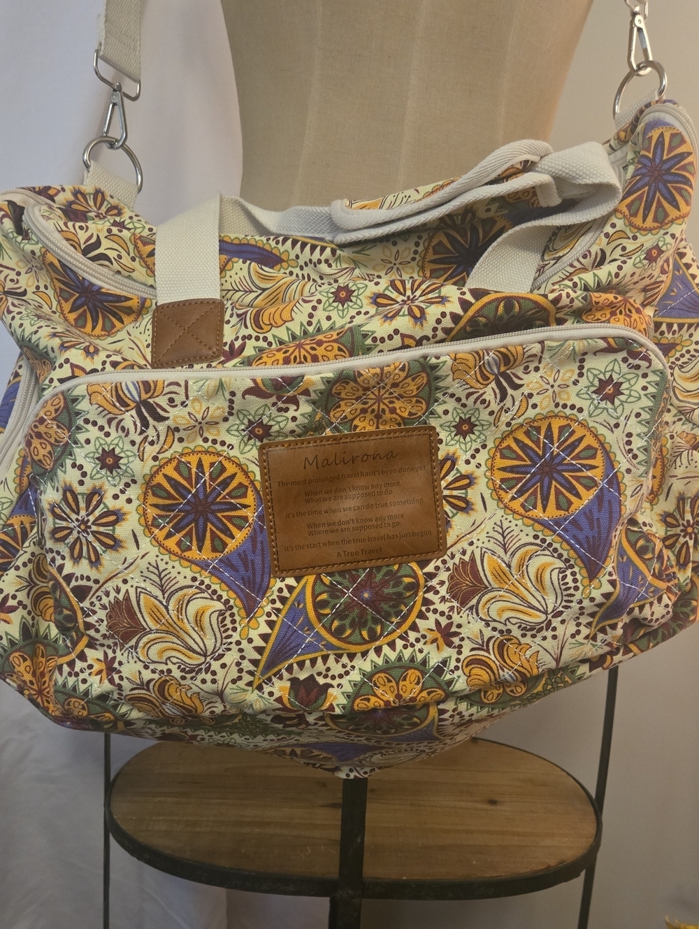 Malirona Canvas Floral Paisley  Travel Weekend Bag in Purple & Yellow.